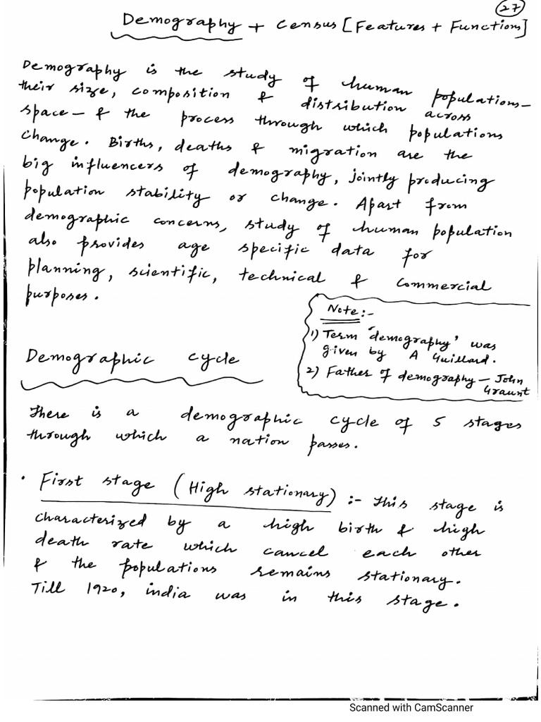 Demography + Census (Handwritten Notes | PDF