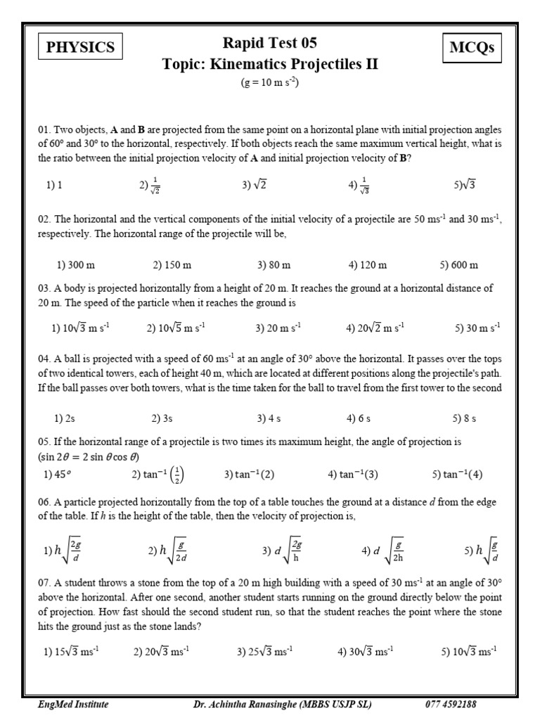 AL Physics 2027 Theory Rapid Test 05 | PDF | Projectiles | Applied And ...