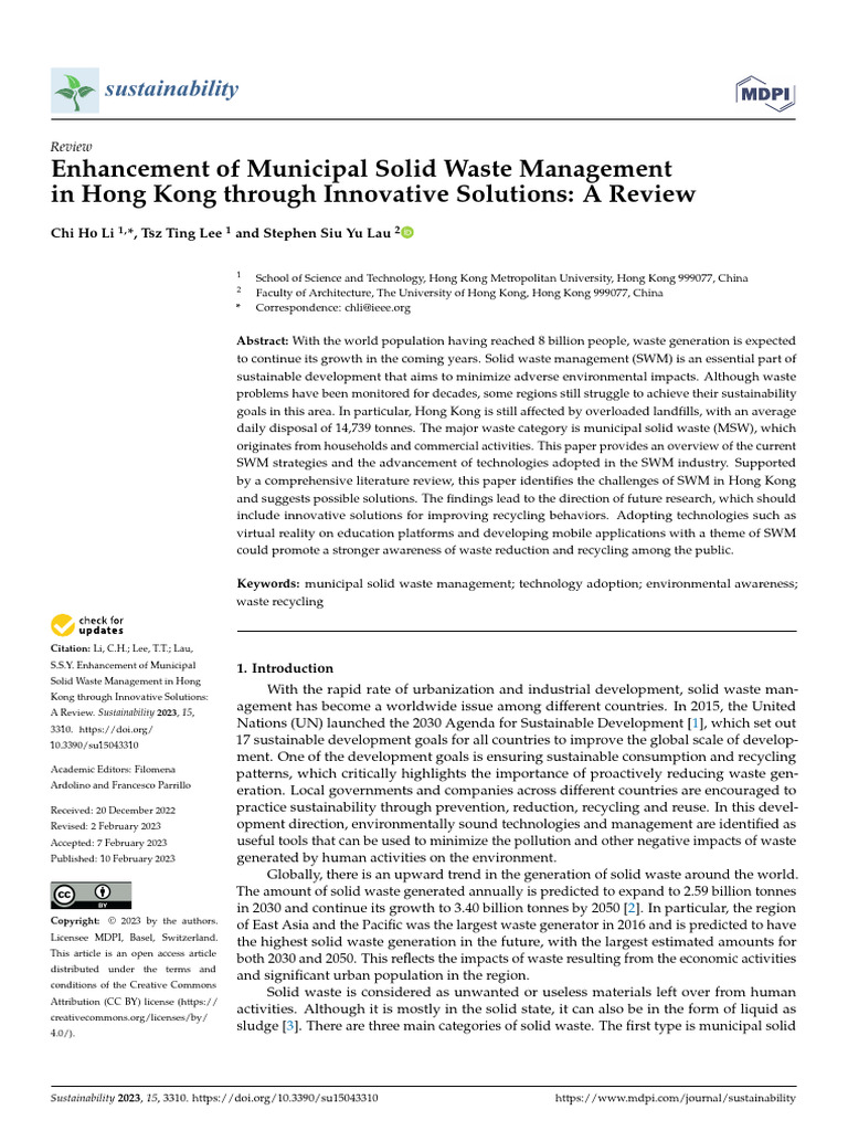 Sustainability 15 03310 v4 | PDF | Waste | Municipal Solid Waste