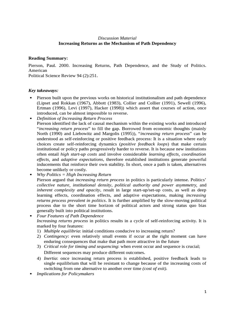 Discussion Material - Pierson (2000) for Handout | PDF | Policy | Tariff