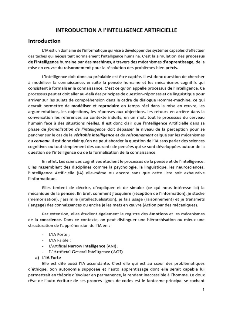 Intro Ia | PDF | Intelligence artificielle | Intelligence (IA) et ...