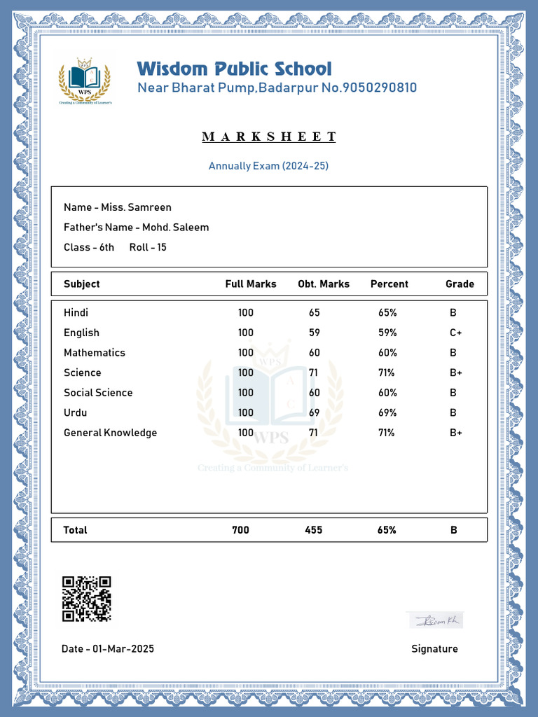 Markshhet Miss. Samreen | PDF