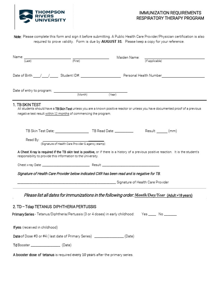 Immunization Form 2025 | PDF | Vaccines | Clinical Medicine