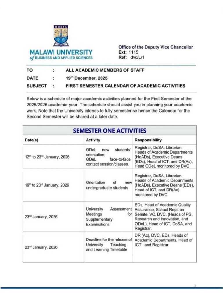 Calendar - MUBAS | PDF