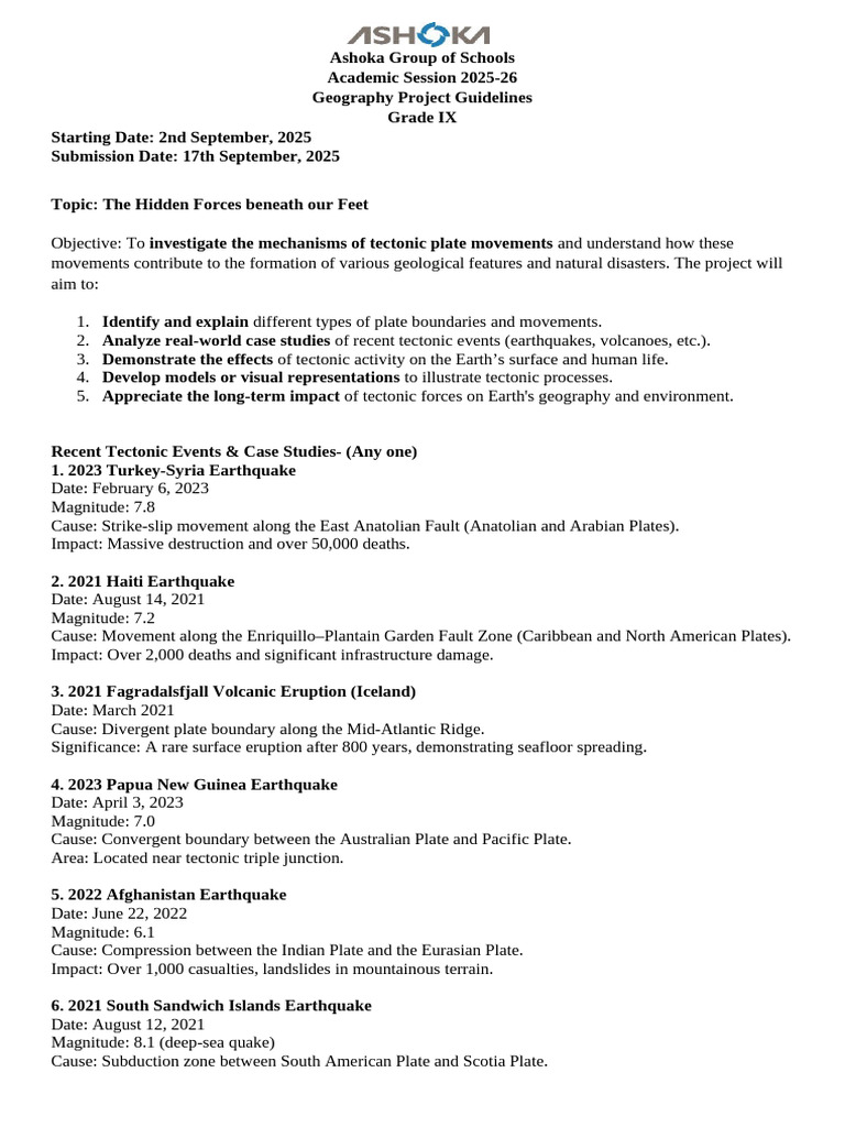 IX Geography Project Guidelines 2025261758340543706 | PDF | Earthquakes ...
