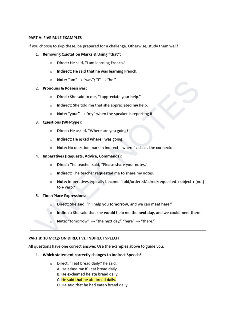 Direct and Indirect Speech Part 3 | PDF | Question | Linguistics