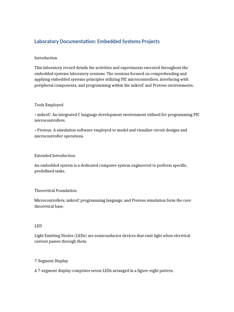 Embedded Systems Lab Documentation | PDF