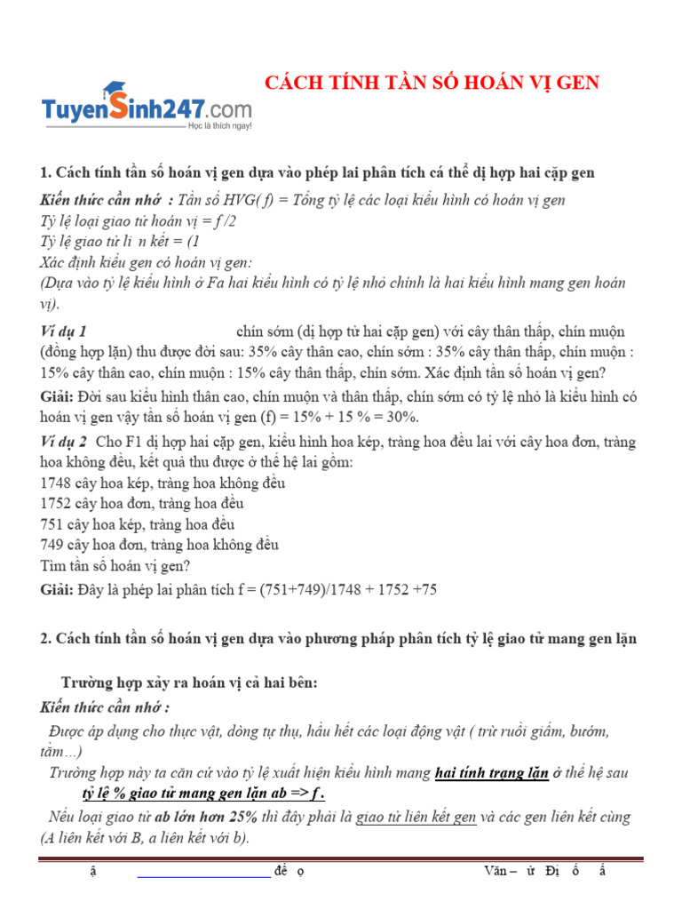 Cach Tinh Tan So Hoan Vi Gen | PDF
