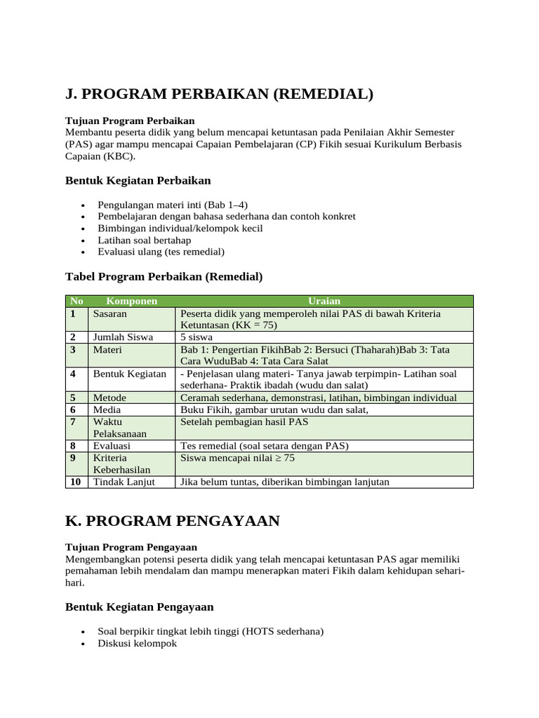 Program Perbaikan Dan Pengayaan Smester 1 | PDF