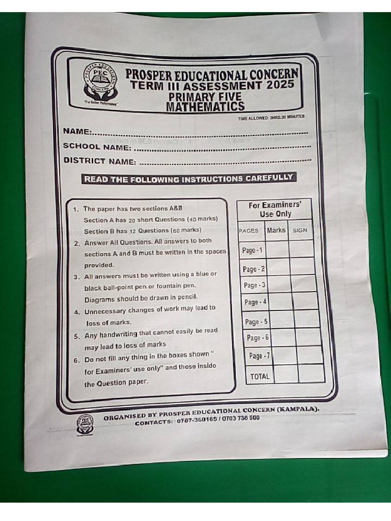 Prosper P.5 Math Mid Term Lll | PDF