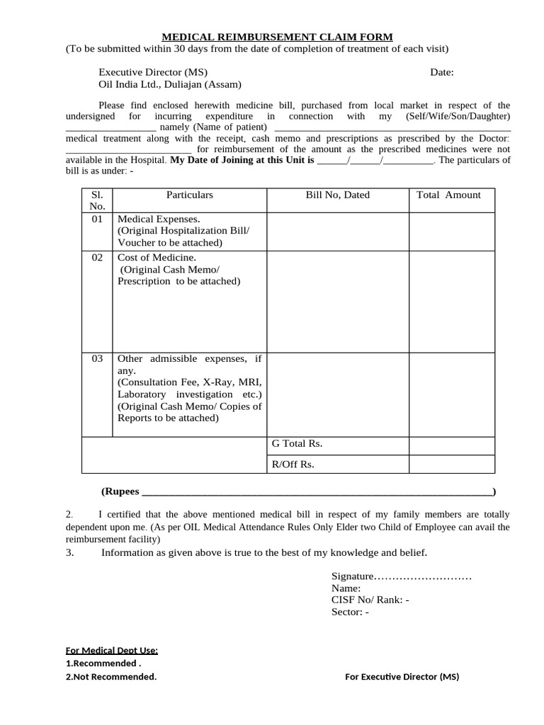 Medical Reimbursement Claim Form | PDF