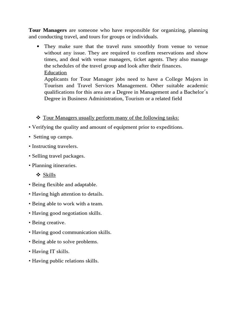 Tour Managers | PDF