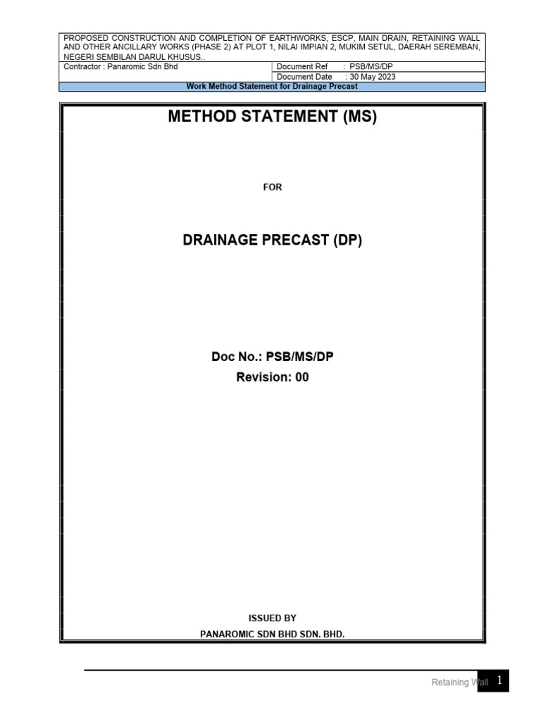 Method Statement (Precast Drainage) | PDF | Concrete | Precast Concrete