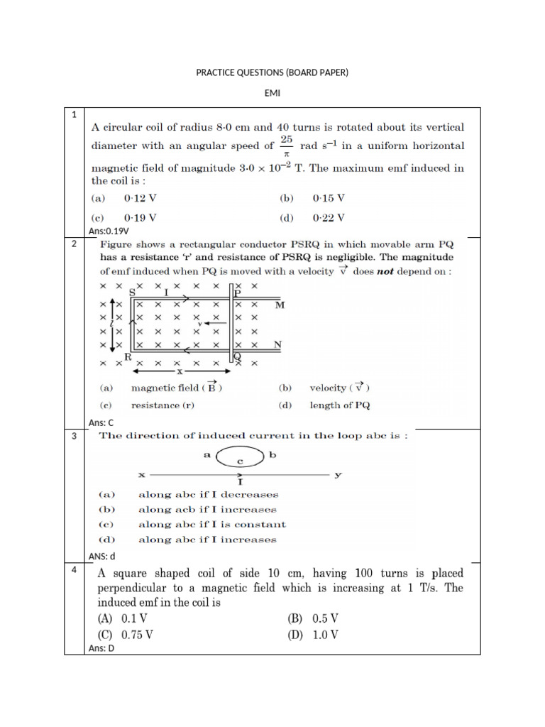 Practice Questions - Board Paper Emi | PDF