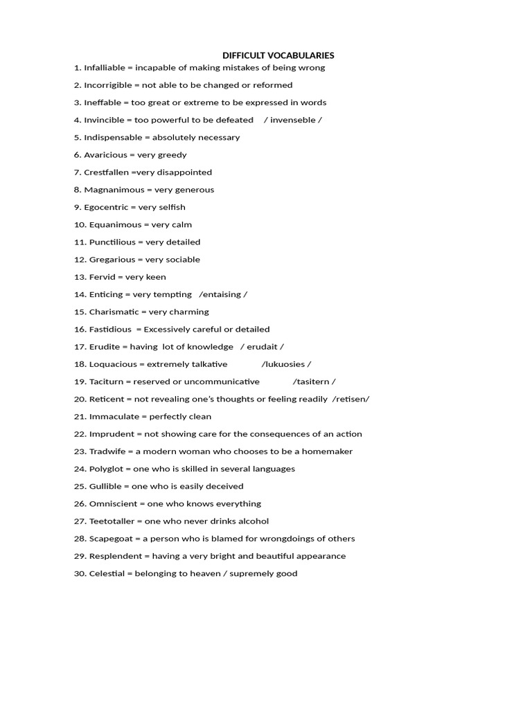 Difficult Vocabulary | PDF