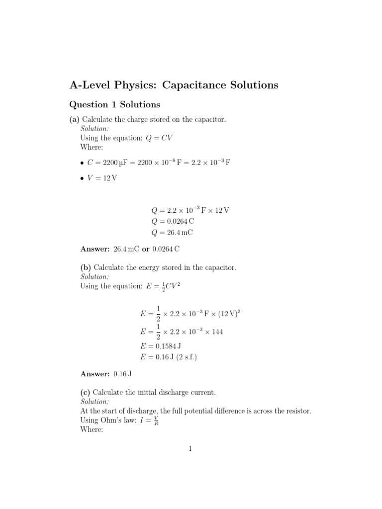 Capacitance Stater Worked Solutions | PDF | Capacitance | Capacitor