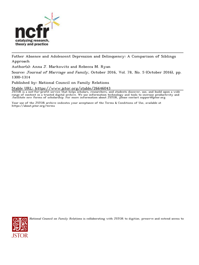 Father Absence and Adolescent Depression and Delinquency A Comparison ...