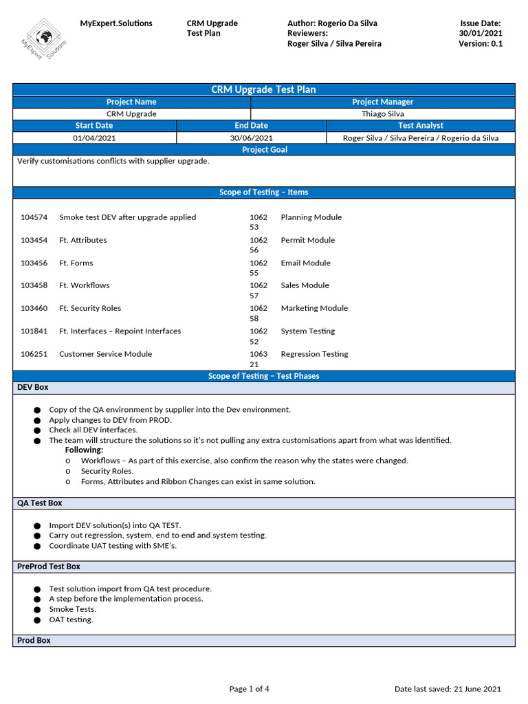 Simple Test Plan June 2021 Template | PDF | Microsoft Azure | Software Bug