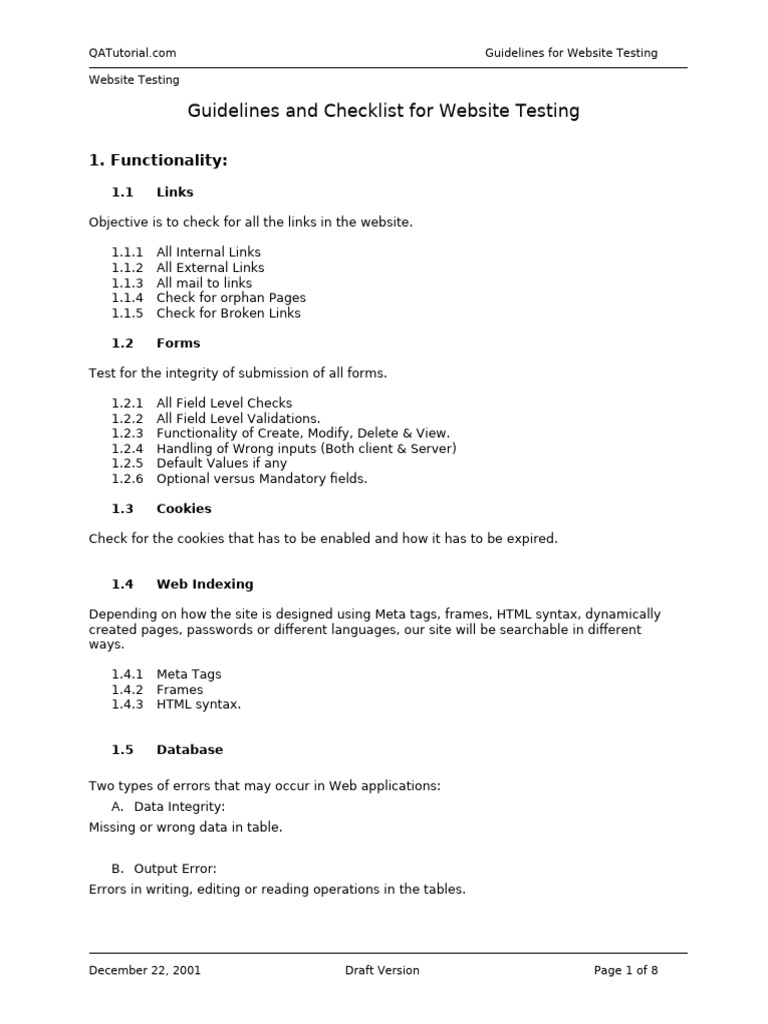 Website Testing Checklist | PDF | World Wide Web | Internet & Web