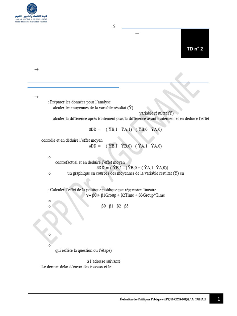 TD n2 Epp s6 24 25 Tghali | PDF | Microsoft Excel | Analyse des données