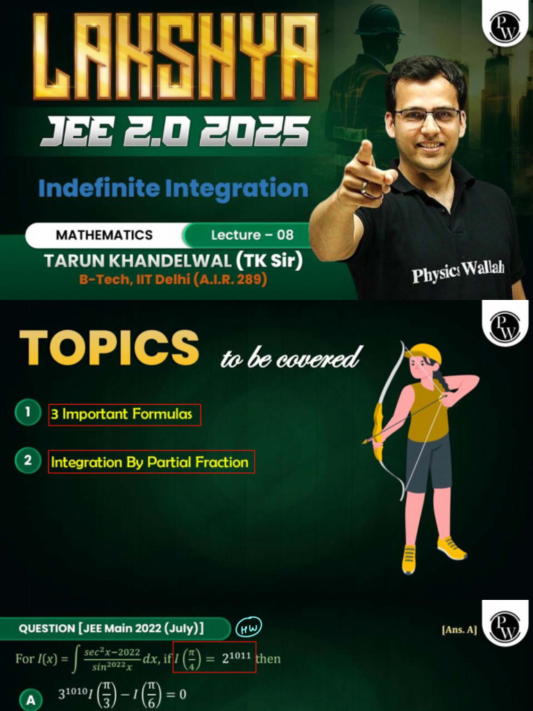 Indefinite Integration 08 Class Notes Lakshya JEE 2.0 2025 | PDF