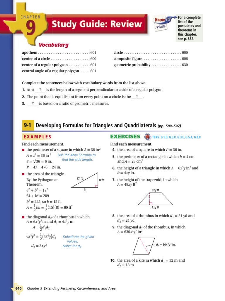 11. (Review and Test) Perimeter Circumference Area | PDF | Area | Circle