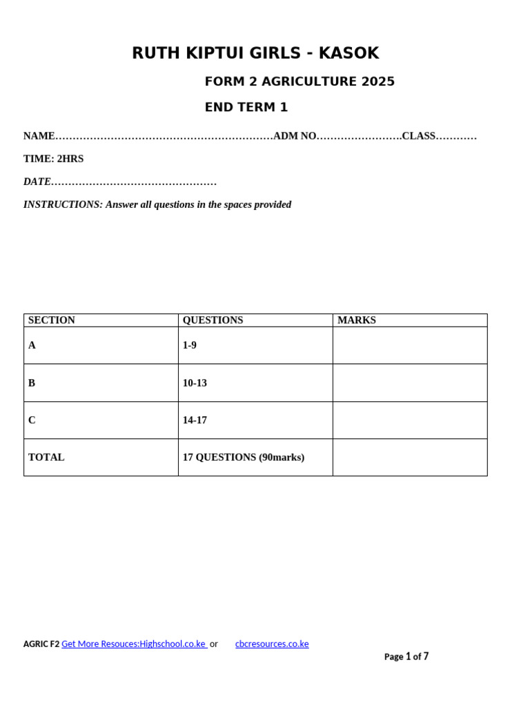 FORM_TWO_TERM_ONE[2] | PDF | Earth Sciences | Horticulture