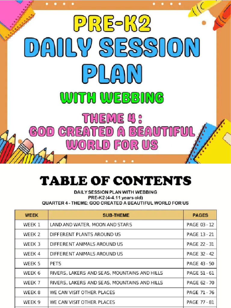 Prek-2 Daily Session Plan With Webbing Theme 4 | PDF