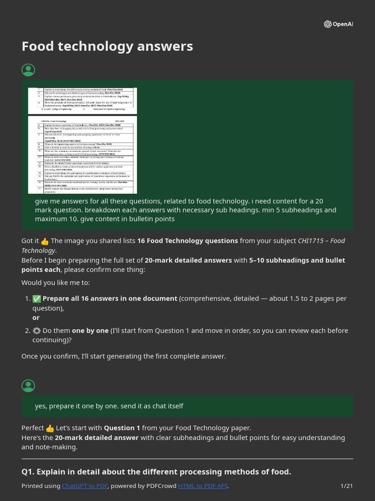 Food Technology Answers | PDF | Food Preservation | Food Processing
