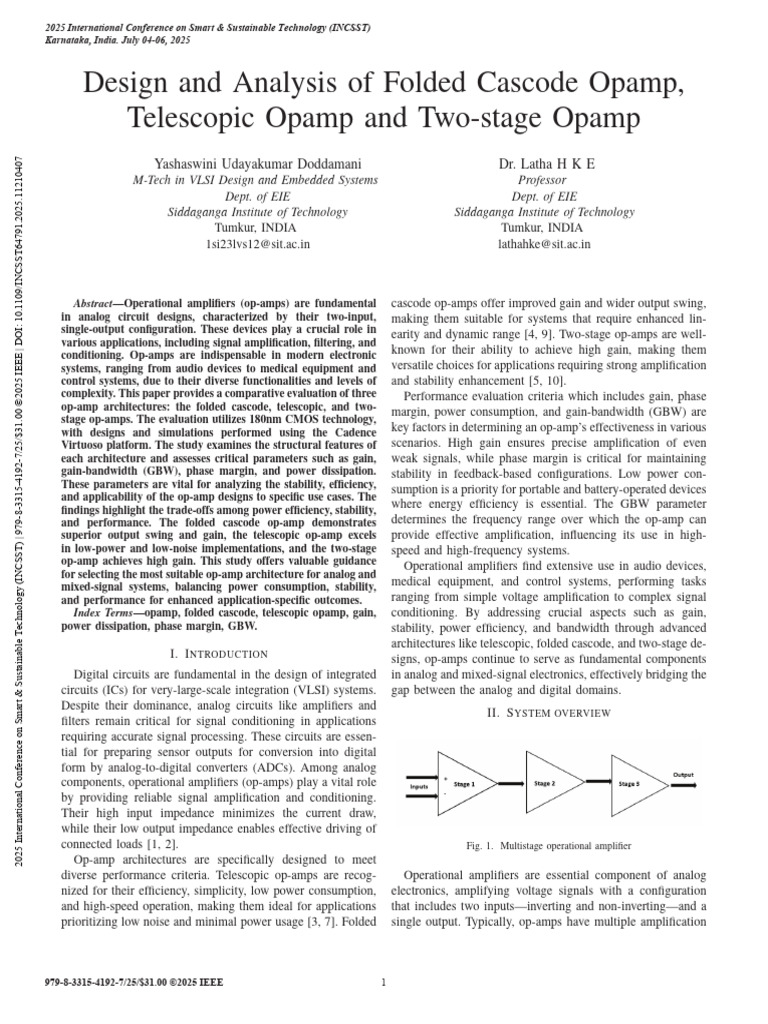 Design and Analysis of Folded Cascode Opamp Telescopic Opamp and Two ...