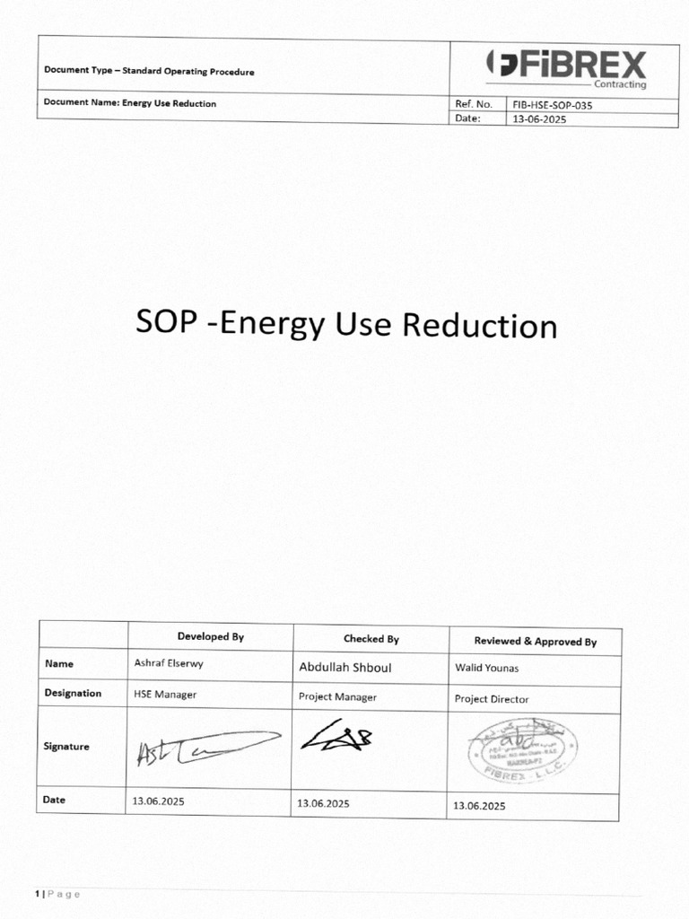 Energy Use Reduction - HSE Procedure | PDF