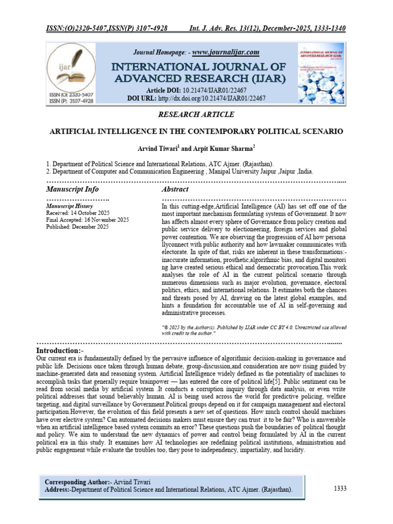 Artificial Intelligence in The Contemporary Political Scenario | PDF ...