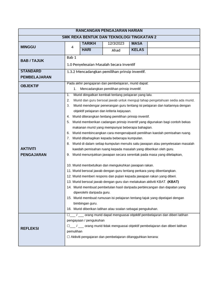 Rph Ringkas Minggu 4 Rbt Tingkatan 2 by Cikgu Gorgeous | PDF