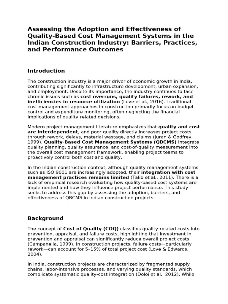 Assessing The Adoption and Effectiveness of Quality | PDF | Cost ...