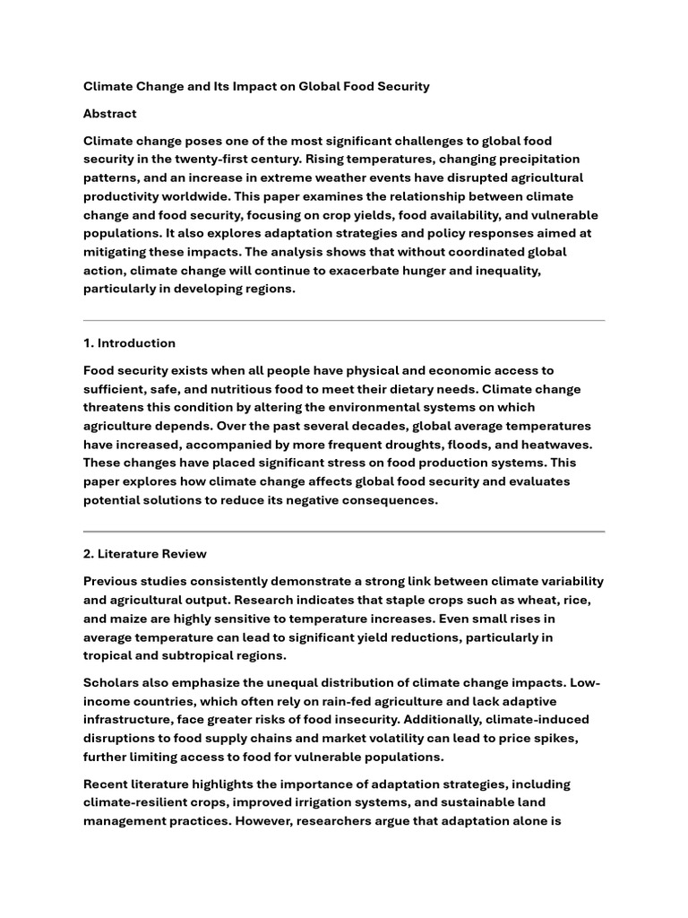 Climate Change and Its Impact On Global Food Security | PDF | Food ...