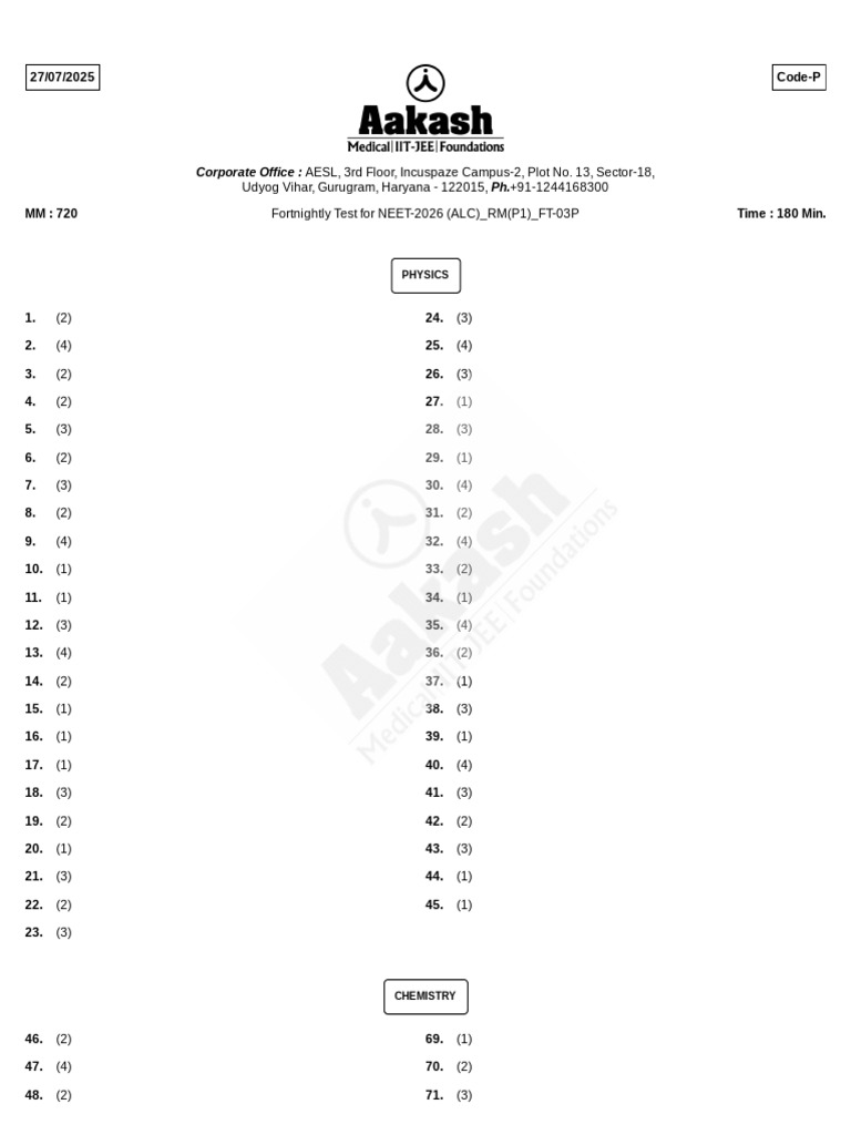 ALC_Test-3P_RMP1_(27-07-2025)_Sol (1) | PDF | Chemical Bond | Heart Valve
