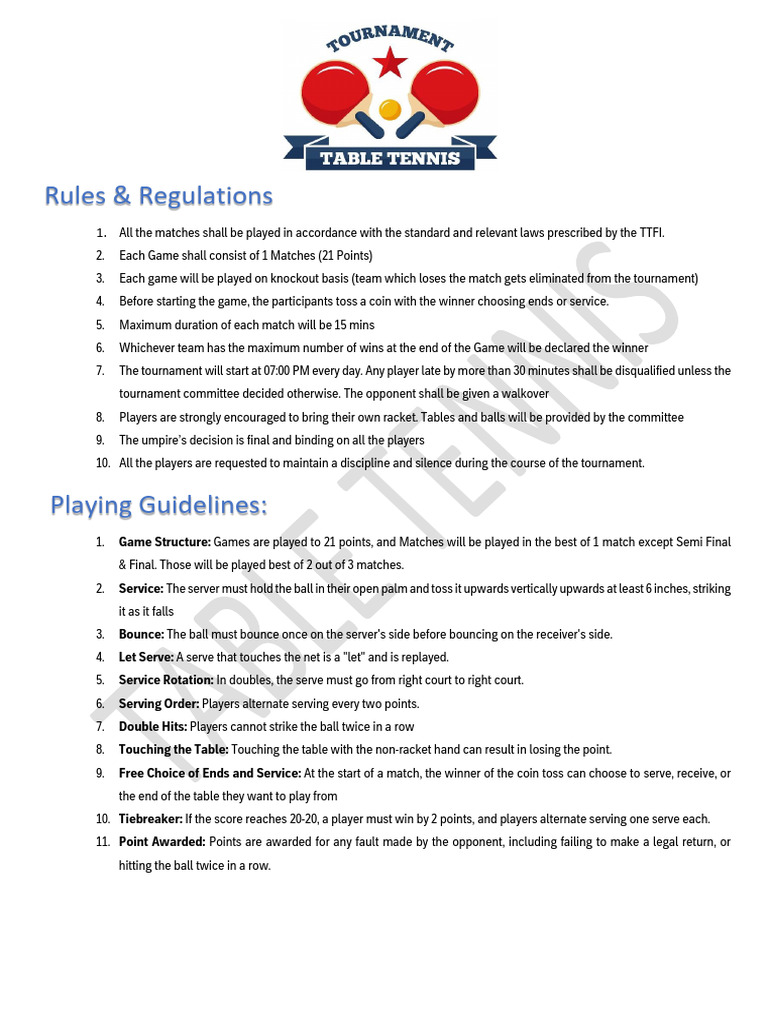 Rules Regulations - TT Tournament 2025 - 2 | PDF