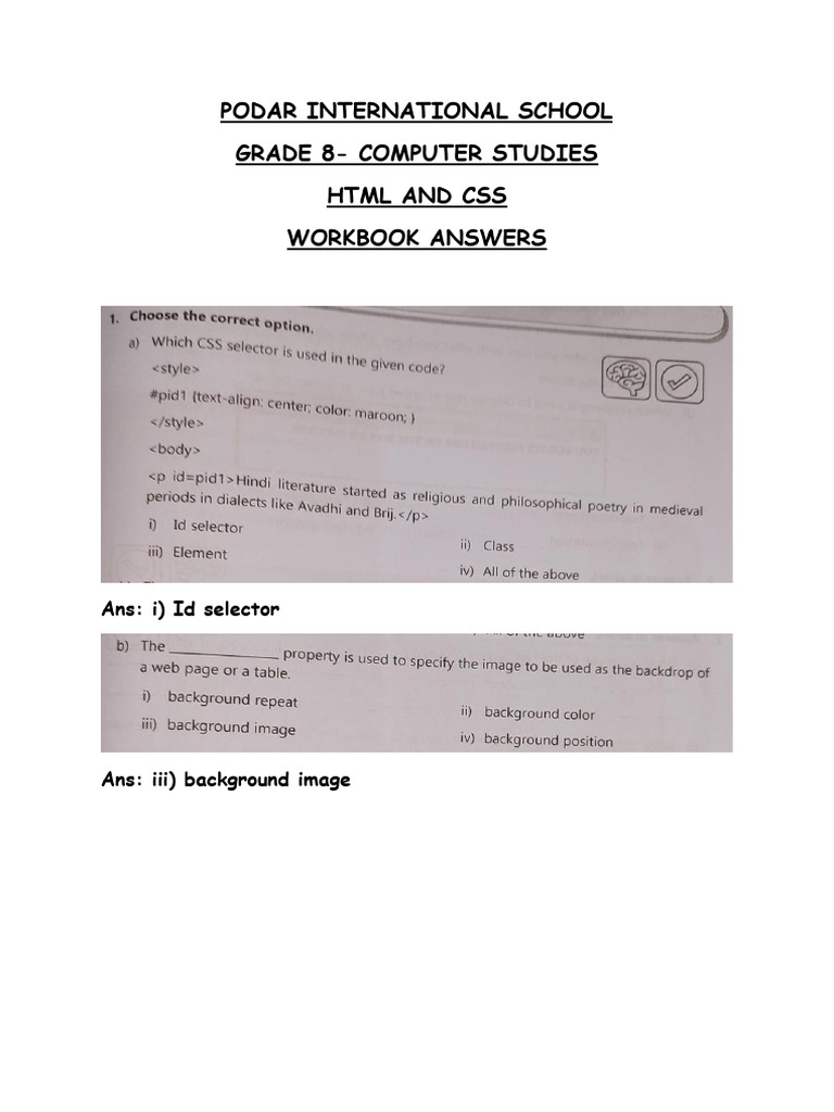 STD 8 - HTML and Css Workbook | PDF