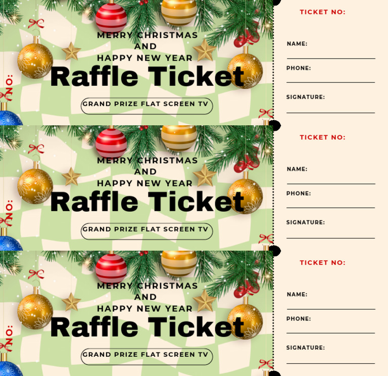 Green Beige Black Retro Illustrative Raffle Ticket | PDF