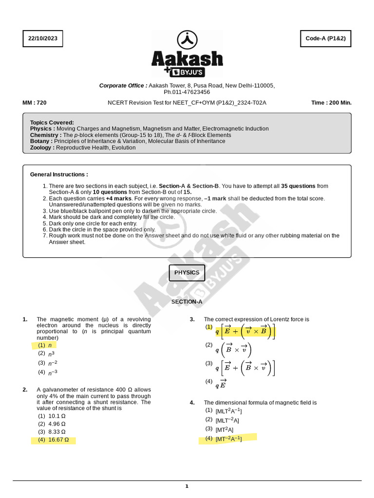 NRT-02 Code-A Oym | PDF | Magnetism | Magnetic Field