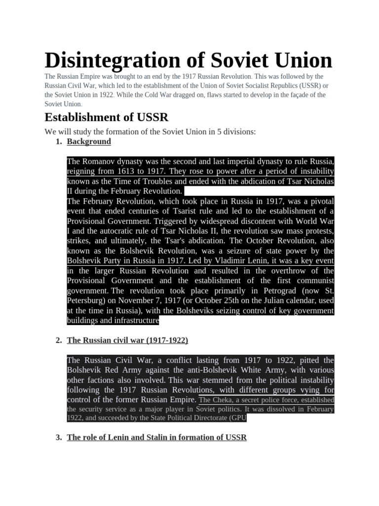 Disintegration of Soviet Union - Notes | PDF | Soviet Union | World ...