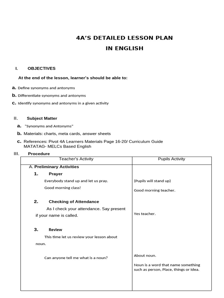 ATAD CO DLP-Synonyms and Antonyms | PDF | Teaching | Learning