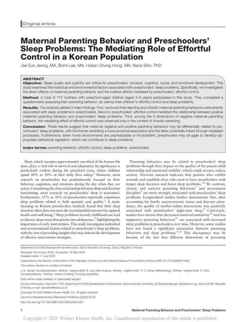 Maternal Parenting Behavior and Preschoolers .277 | PDF | Parenting | Sleep