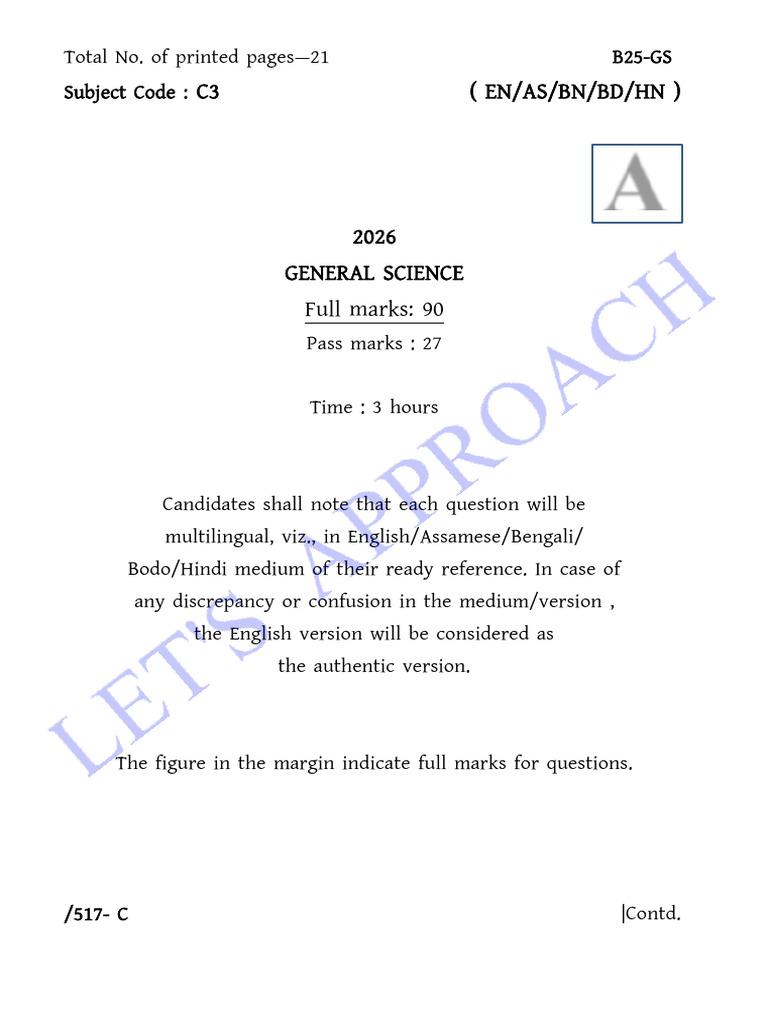 Science Sample Paper by La For HSLC 2026 | PDF