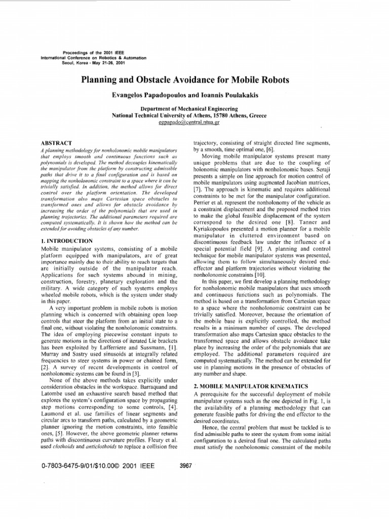 C04 Planning and Obstacle Avoidance for Mobile Robots | PDF | Matrix ...