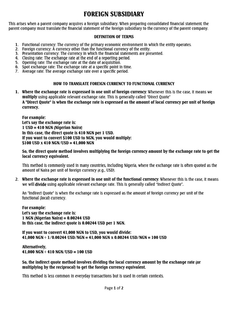 Consolidated Foreign Subsidiary Hints | PDF
