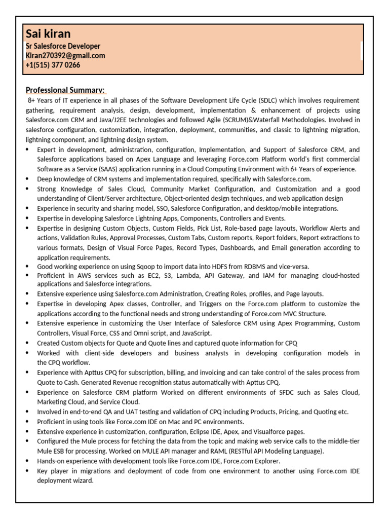 Sai Kiran Resume Salesforce | PDF | Cloud Computing | Software Development