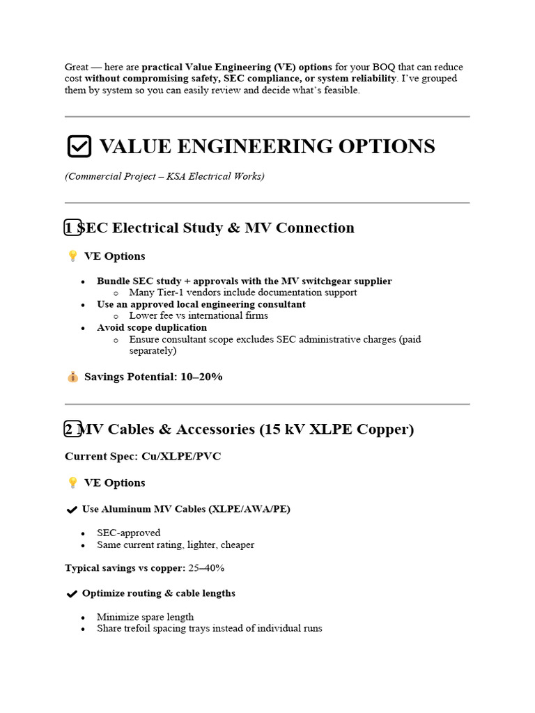 Value Engineering Options | PDF | Copper | Manufactured Goods