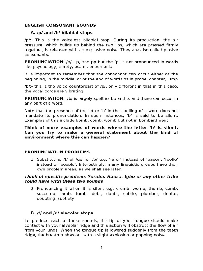 English Consonant Sounds | PDF | Human Voice | Phonetics