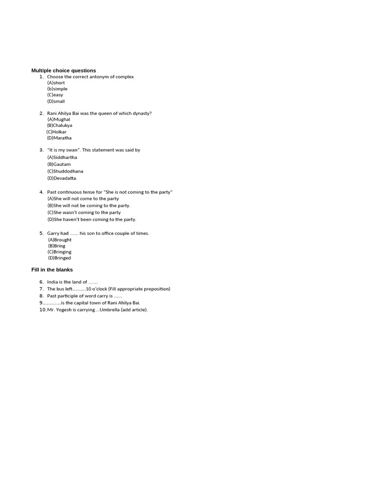 Class 5 TH English Pre Board Exam Paper PDF | PDF
